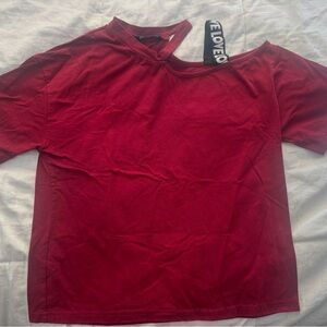 SHEIN Red Asymmetrical Short Sleeve Tee